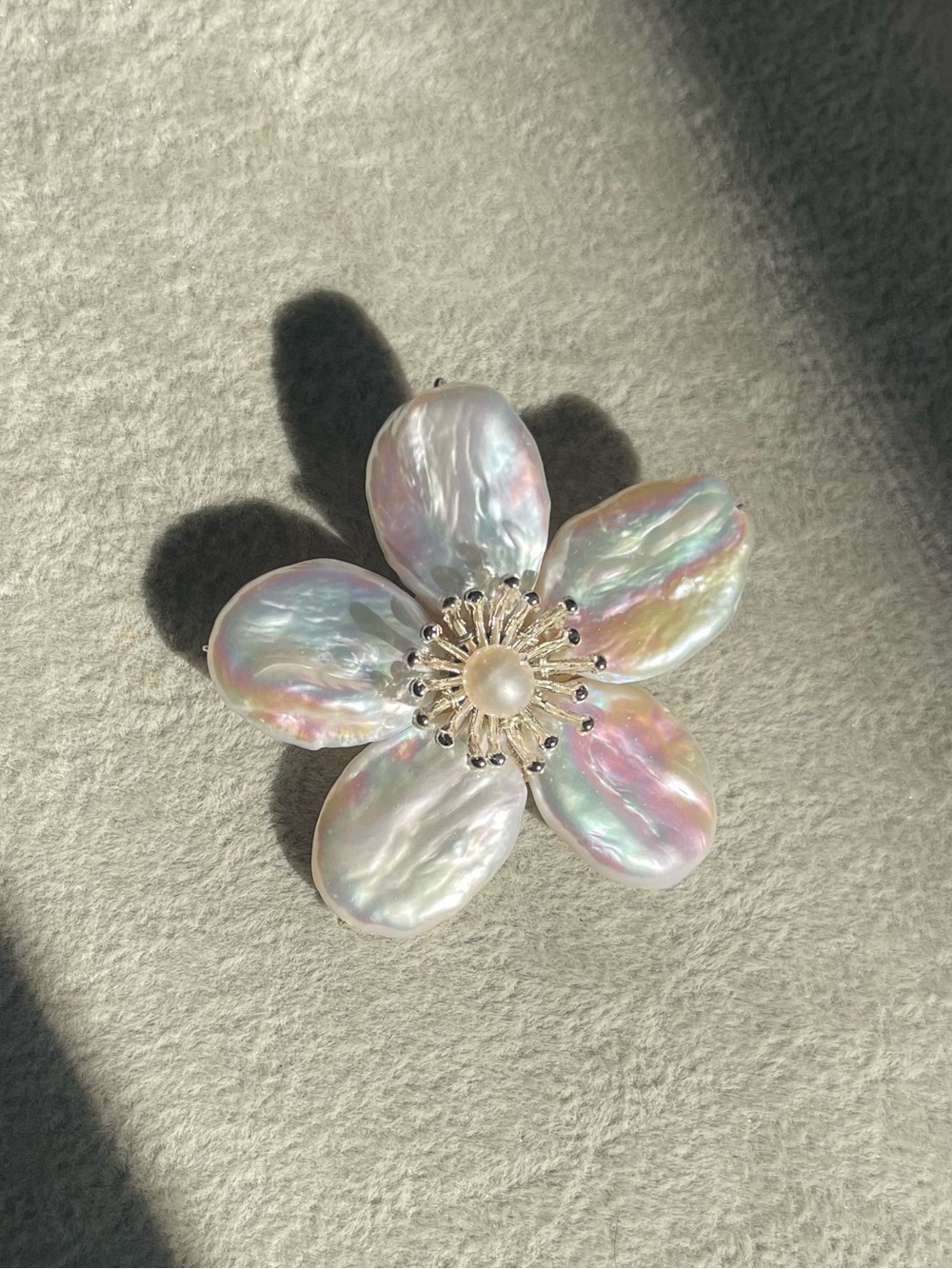 Iridescent Baroque Pearl Handmade Flower Brooch - White